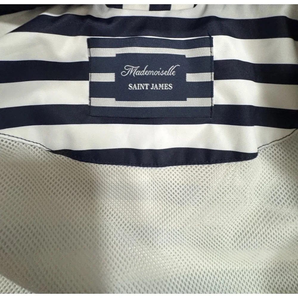 Saint James Mademoiselle Breton stripe Navy Blue‎ rain jacket Women Sz US 8